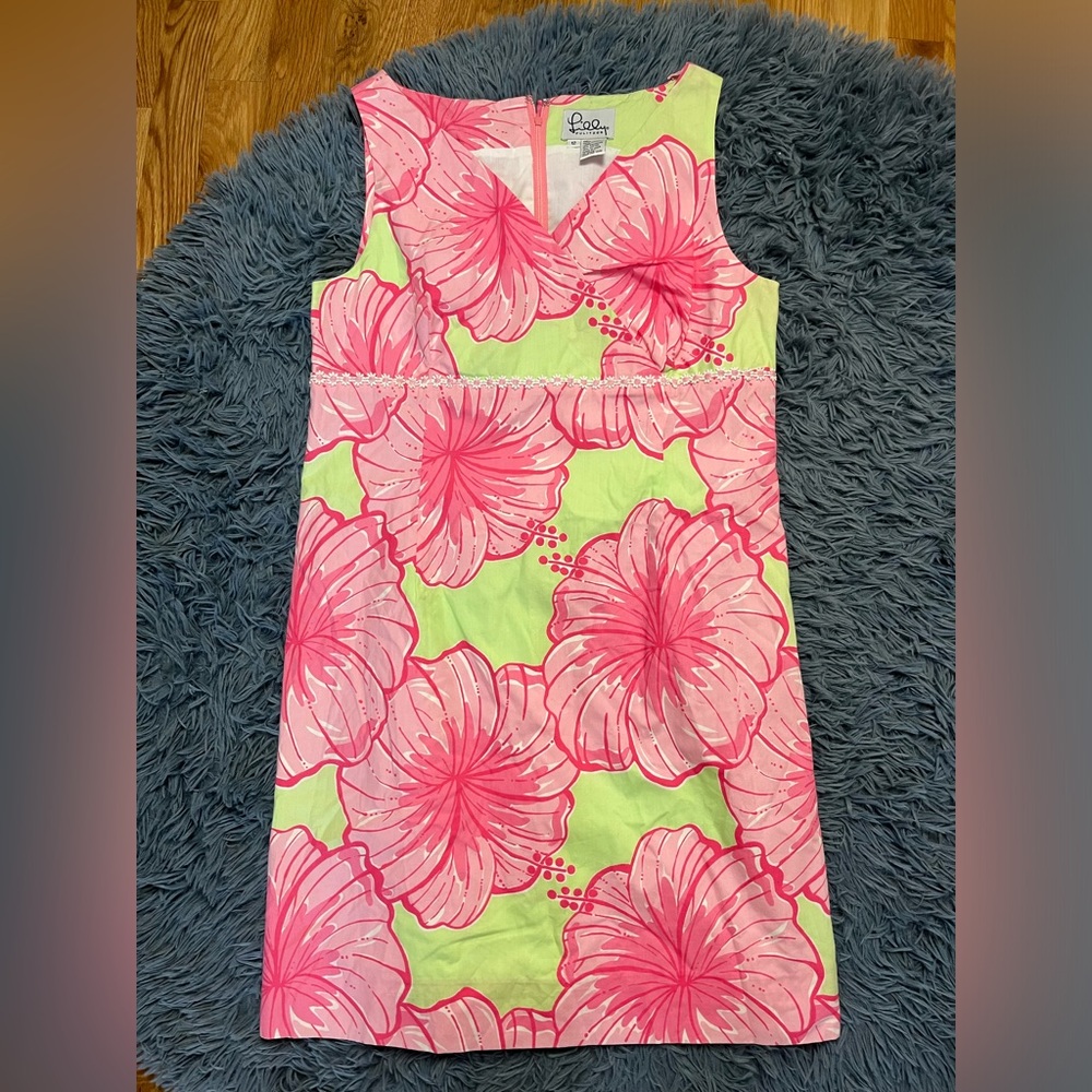 Lilly Pulitzer Pink and Green Sheath Midi Dress V-Neck Sleeveless